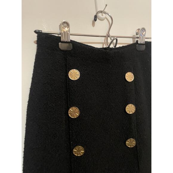 Adolfo New York Vintage Black Skirt With Gold Button Details Wool - Picture 3 of 8